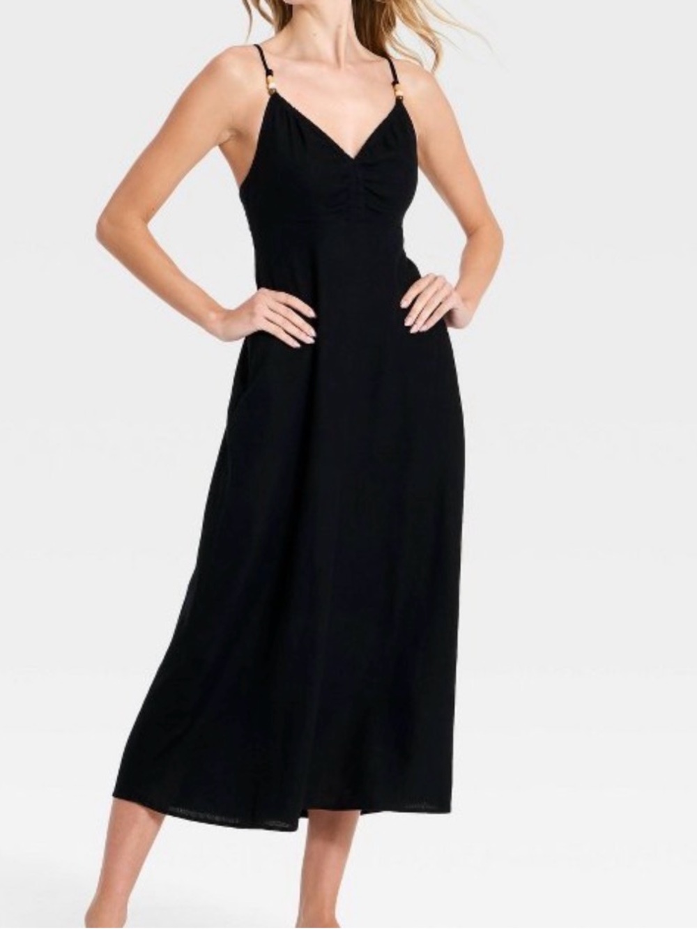 Universal Thread Linen Beaded Maxi Sundress Black NWT